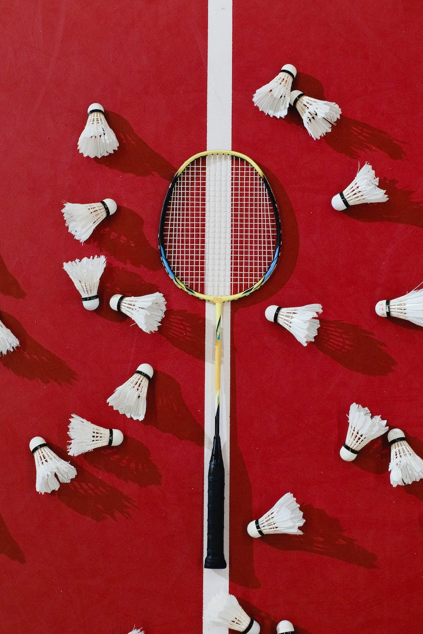 badminton racket and shuttlecocks on the court